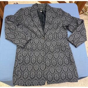 Dialogue Womens Size 14 Black Silver Damask Tapestry Blazer Jacket Single Button